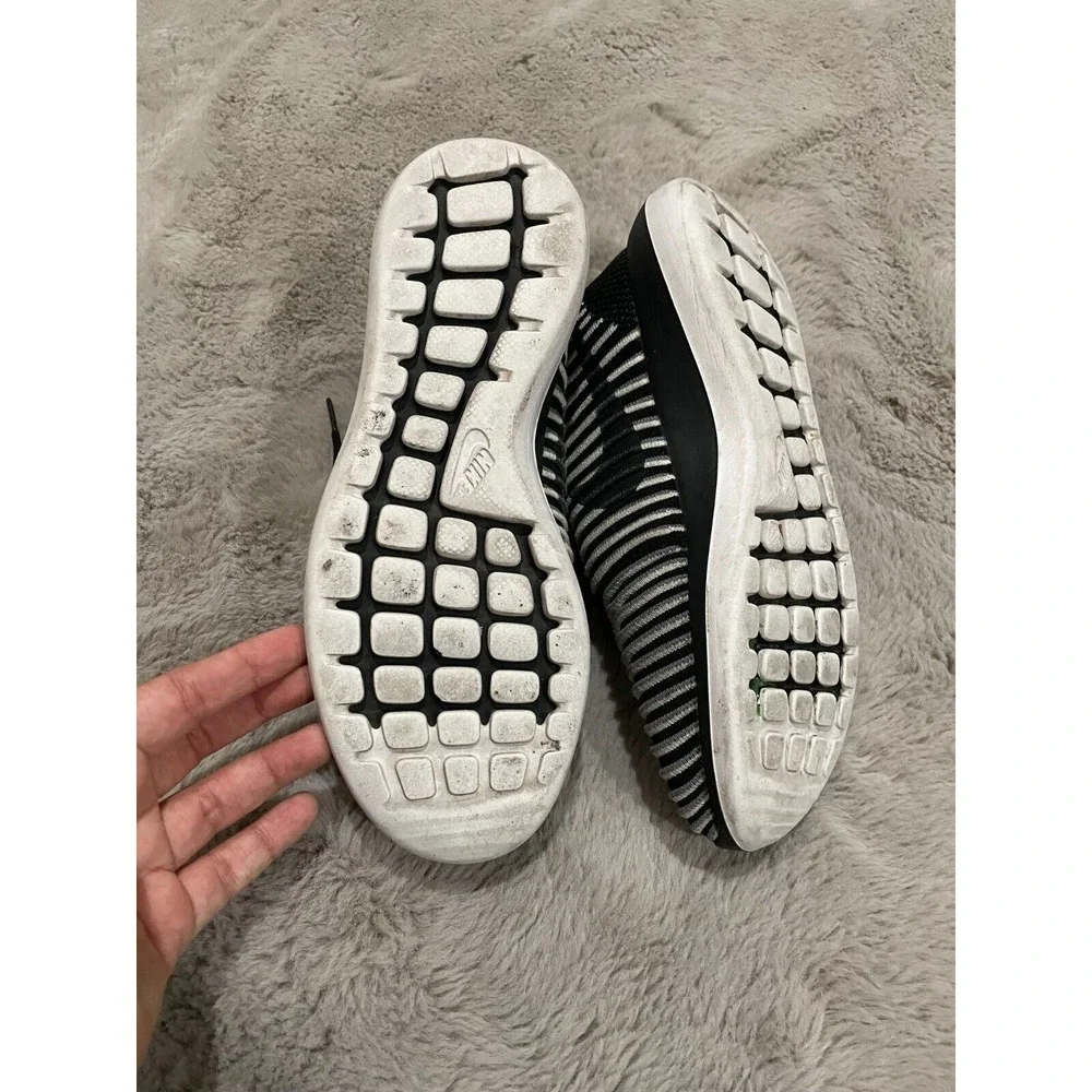 Nike Free RN Flyknit 2017 Black Gray Striped Running Shoes Women's 8 #844929-001